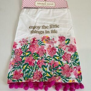Simply Southern Floral Pom Pom Kitchen Towel - "Enjoy the Little Things in Life"